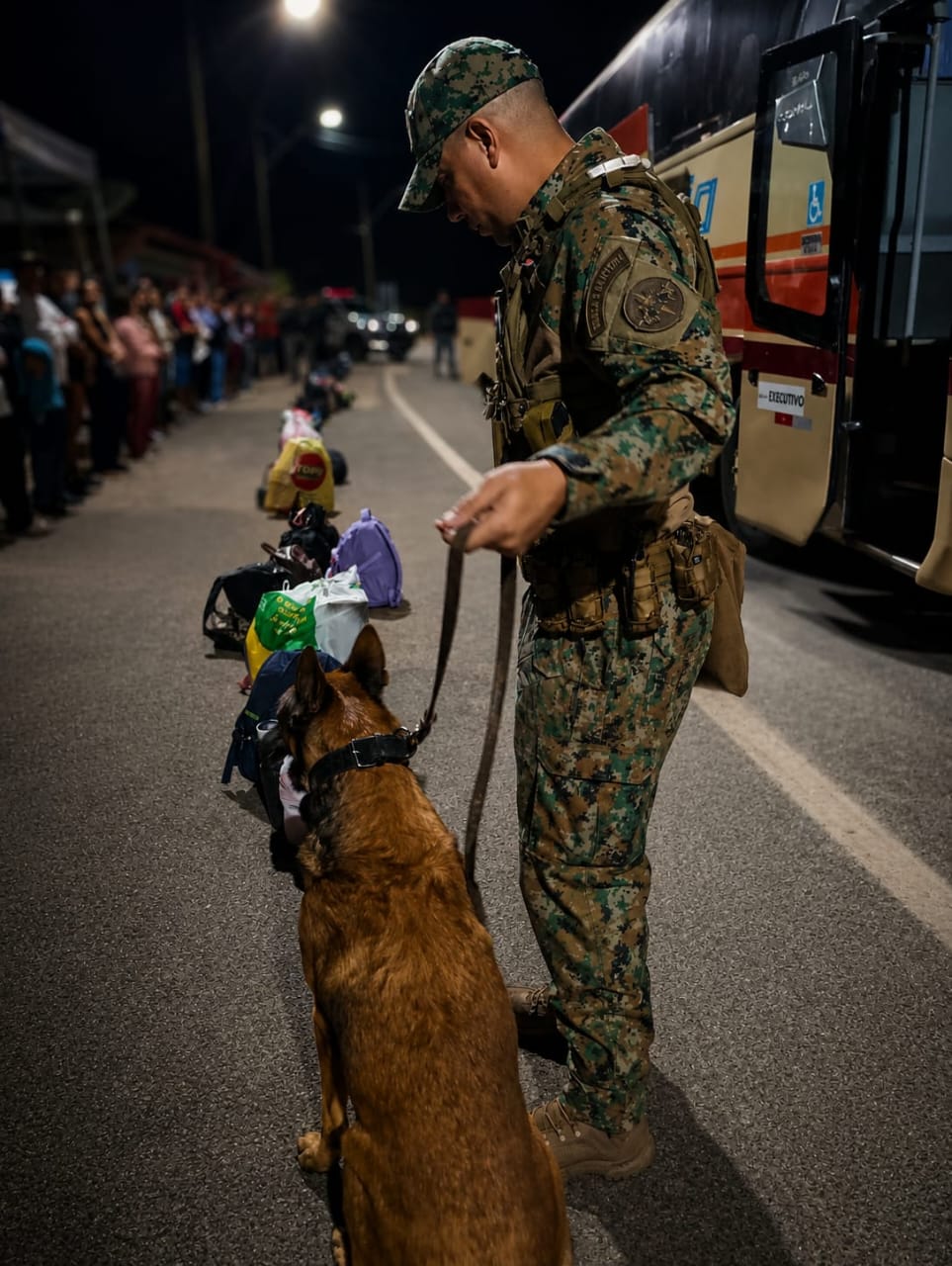 Vistoria noturna de bagagens com cão de serviço